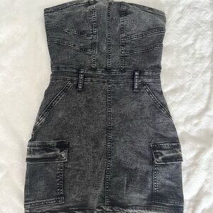 Stylish Black Denim Strapless Dress